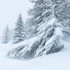Obraz premium Snowy winter trees in a mountain landscape