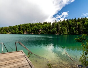 Lakeside serenity with a wooden dock