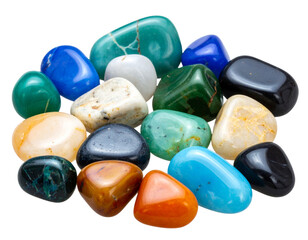 Scattered Colorful Polished Stones with Natural Shine, isolated on transparent background PNG