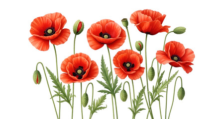 Obraz premium Vibrant Red Poppy Flowers Illustration on Transparent Background