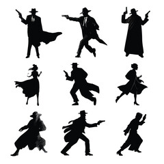 crime silhouette set, Black & White silhouette set