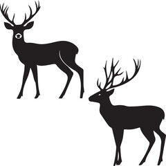 Two Graceful Deer Silhouettes Standing Alert