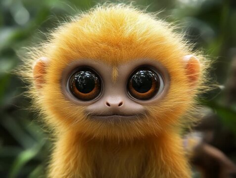 Adorable Golden Primate with Enormous Eyes Gazing Directly