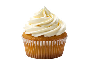 Classic Vanilla Cupcake with Swirled Icing, isolated on transparent background PNG