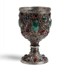 Ornate silver goblet, embellished with colorful gems