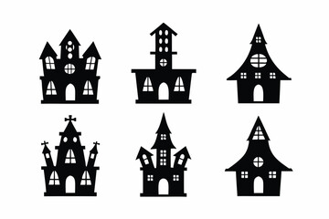 set of haunted house icon silhouette vector illustration