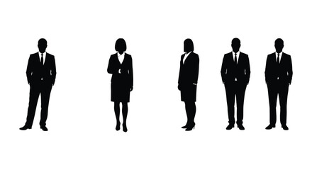 Silhouettes Illustration of Business Professionals Standing in a Row Against a White Background