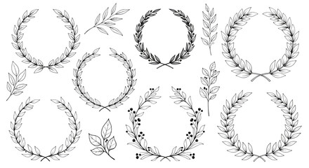 Hand Drawn Laurel Wreaths Collection on transparent background