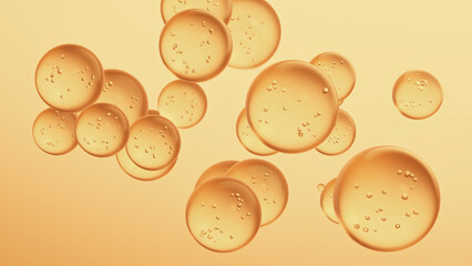 Warm glowing bubbles on soft peach background. Science-inspired template
