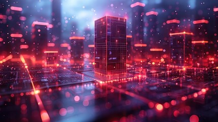 Concept Real Estate property investments or REIT, copy space, Vibrant Cityscape Illuminated by Bright Lights