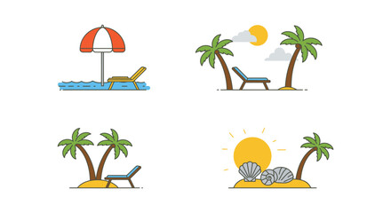 Four Tropical Beach Scene Illustrations