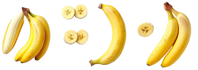 Bunch of bananas and slices arranged to form a smiley face
