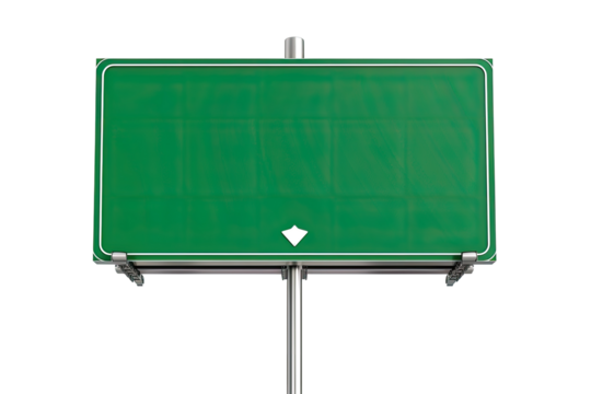 Blank green road sign with an arrow