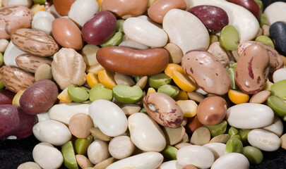 Colorful variety of organic dried beans and legumes, perfect for healthy, real food lifestyles focused on plant-based nutrition and clean eating