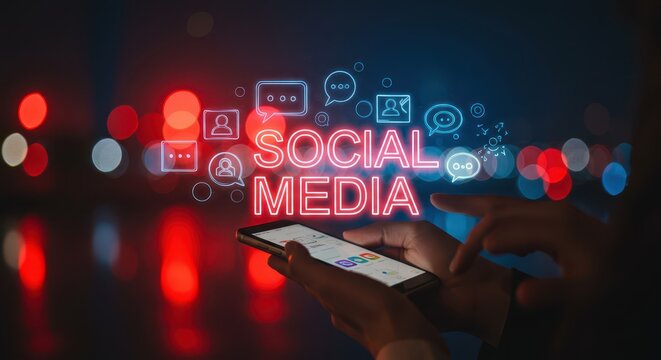 Social Media interaction: A close-up perspective capturing hands skillfully maneuvering a smart device to engage with the digital universe. The image conveys connectivity and technological immersion.