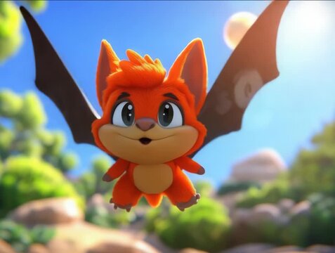 Animated Creature with Wings Soaring Through a Sunny, Daytime Sky