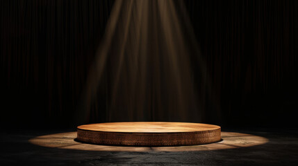 Dual tone abstract podium illuminated by spotlight against dark background creates dramatic atmosphere, perfect for presentations or performances