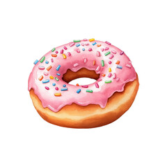 Delicious pink frosted donut with sprinkles