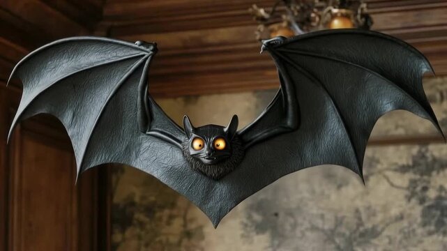 A Spooky Decoration of a Bat with Open Wings, Ready to Fly