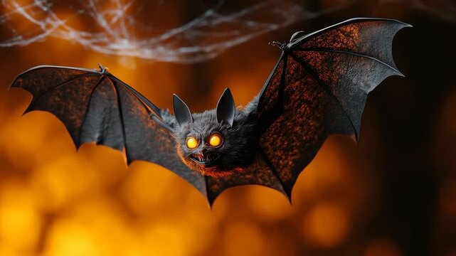 Spooky Bat with Glowing Eyes in Orange and Dark Backdrop