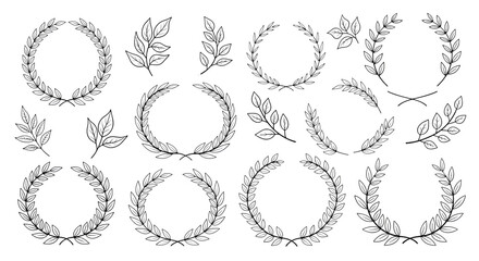 Wheat Laurel Wreaths Collection on transparent background