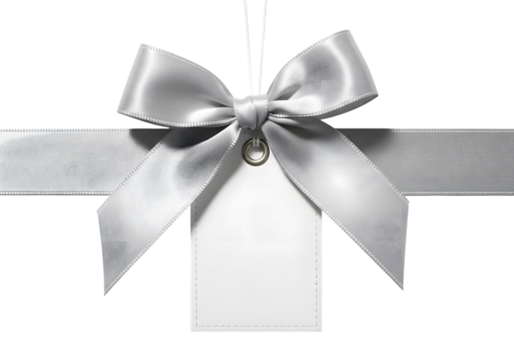 Silver Bow and Tag on Transparent Background