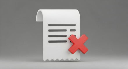 Rejected Receipt Concept Error in Finances and Accounting 3D Render