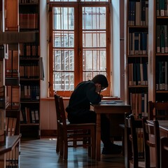  A student sitting in a cozy study corner with study instruments 