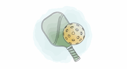 Hand drawn pickleball paddle and ball with soft pastel shading, modern vector design for branding, merchandise, and lifestyle graphics                                                                  