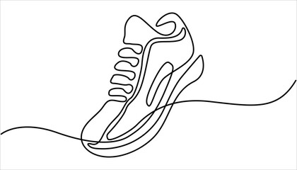  Premium vector shoe continuous one line drawing on white background concept of shoe business, Sport Sneaker shoes in continuous line art drawing style, one continuous line drawing of shoe- footwear.