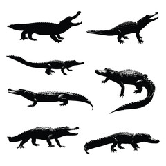 Fototapeta premium crocodile silhouette set, Black & White silhouette set