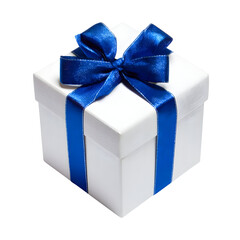 Fototapeta premium White gift box with blue ribbon