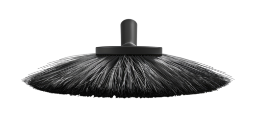 Close-up of a dark gray or black cleaning brush with long bristles