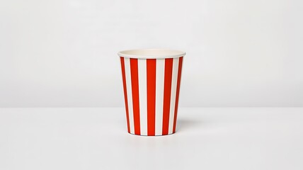 Red and white striped paper cup on white background
