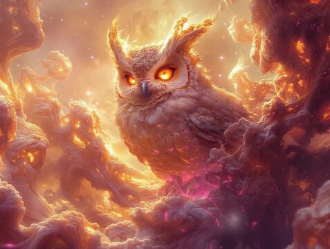 Mystical Owl Glowing with Celestial Light in a Dreamscape