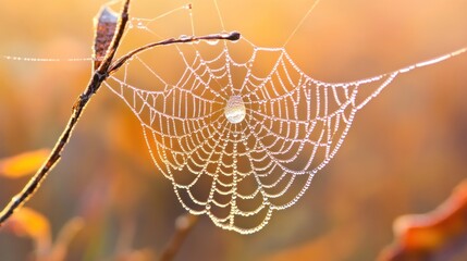 Delicate spiderweb with morning dew