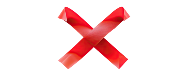 Red X formed by overlapping ribbons against black background