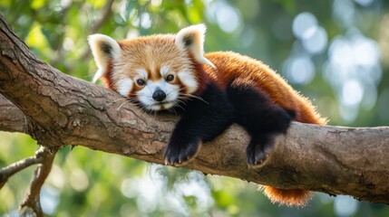 Red panda resting on a branch