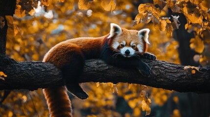 Red panda resting on branch