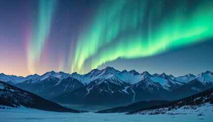 Aurora borealis over mountain range, high detail sky