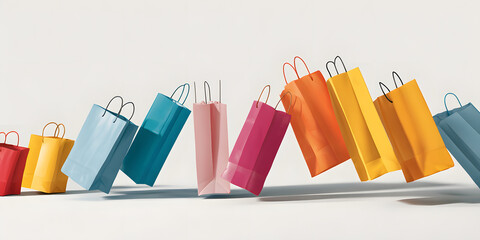 Colorful Shopping Spree: An array of vibrant shopping bags in various colors, artfully arranged to convey the thrill and excitement of retail therapy, reflecting a sense of consumerism.