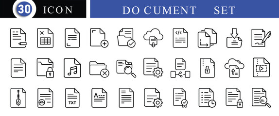 Document  set of vector linear icons.  The set includes a all Document  File vector.
