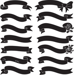 Obraz premium Collection of Black and White Ribbon Banner Silhouettes with Floral and Bow Accents