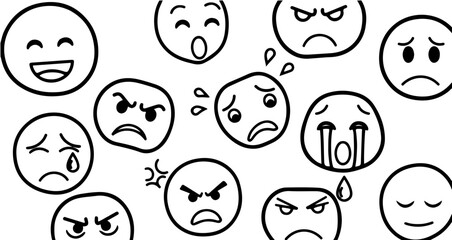 Emotions faces expressions vector set doodle style for social media and psychology content design element