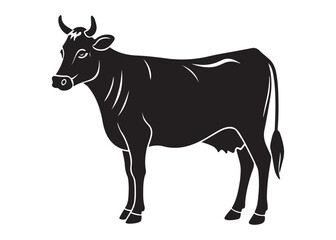 Cow Vector Silhouette Isolated on White Background Illustration.