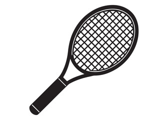 Black Tennis Racket Silhouette Vector Icon for Sports Design.