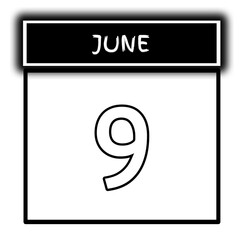 black color calendar frame June month date 9