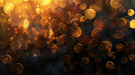 Golden bokeh lights create mesmerizing soft background, enhancing visual appeal with warm glow and dreamy atmosphere. This enchanting effect captivates viewer imagination