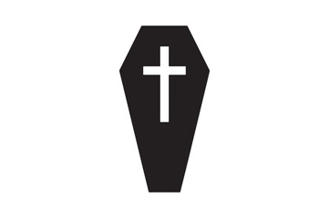 Coffin with Cross icon silhouette vector with white background
