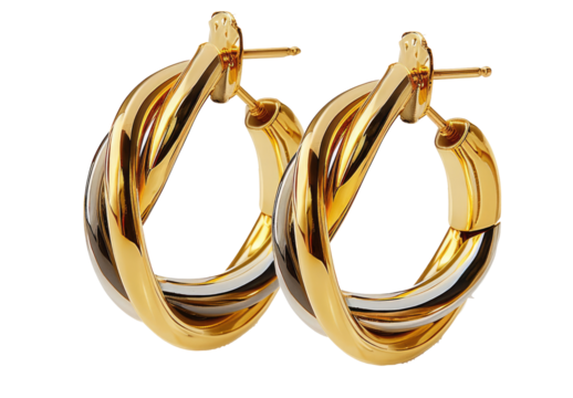 Gold hoop earrings with a twisted design